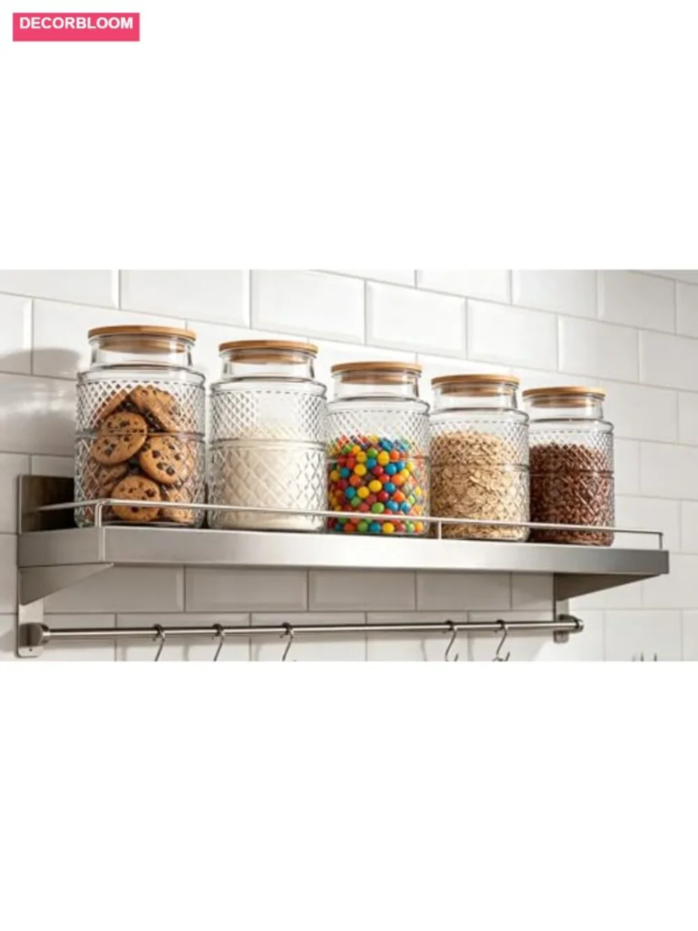 Large Glass Storage Jar 2 Pack 60 FL OZ Airtight Bamboo Lid Food Canister